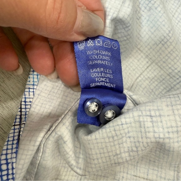 Jermyn & Bond Modern Fit Blue Geometric Cotton Button-Down Shirt Size L - Picture 13 of 16